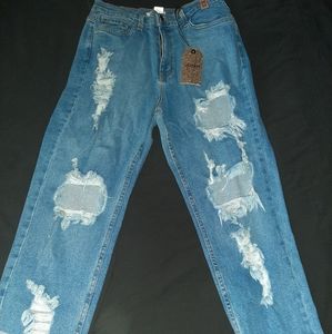 Women blue distressed jeans